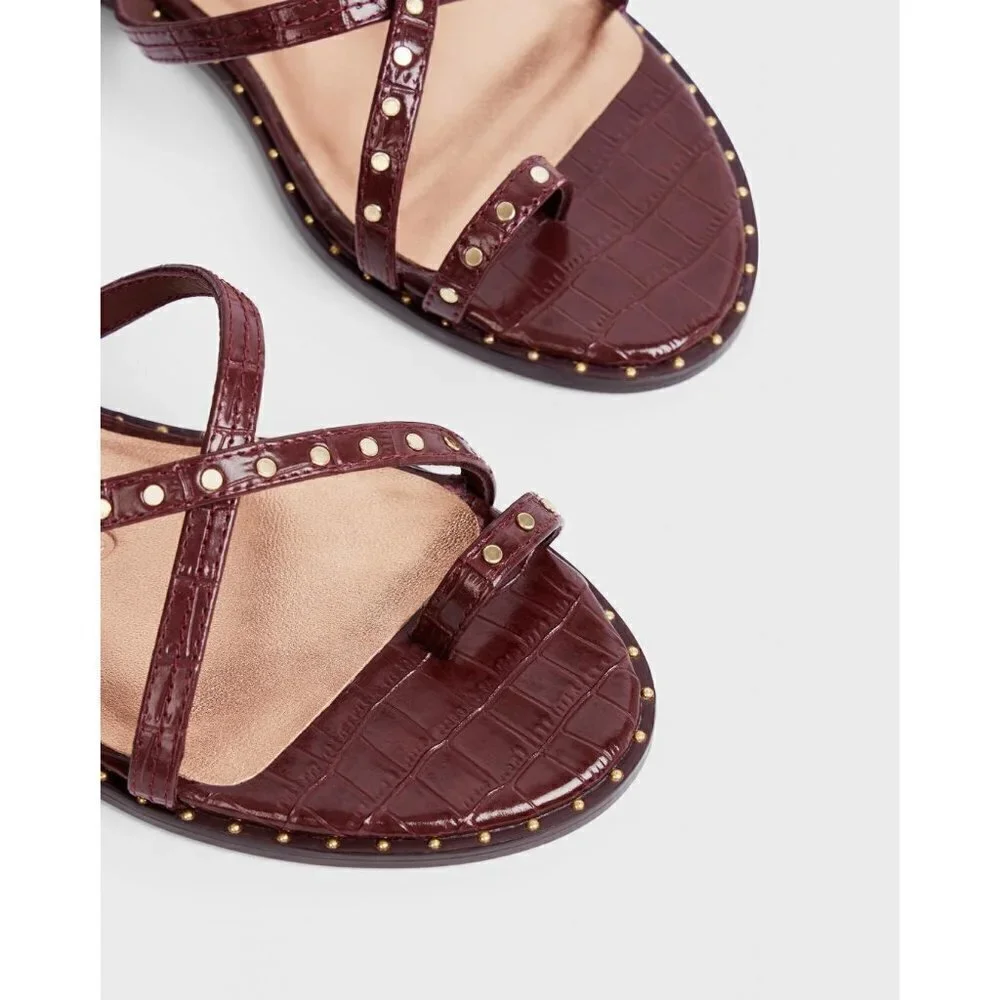 💕TED BAKER LONDON💕 Mathar Flat Studded Gladiator Sandal ~ Dark Brown 38.5 NWT